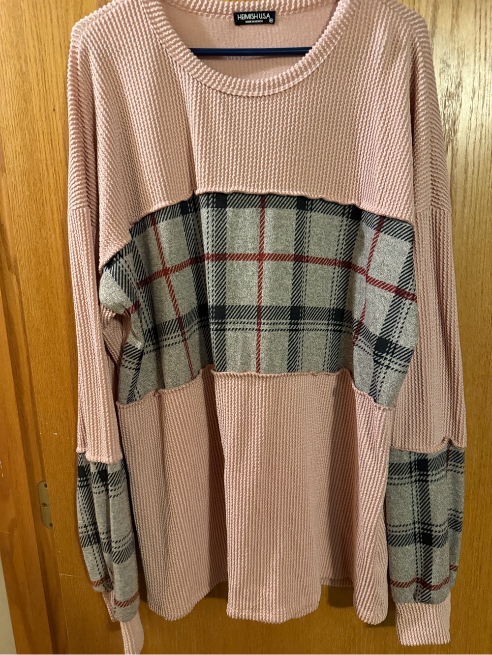 HEIMISH USA Pink Plaid-Accent Knit Top